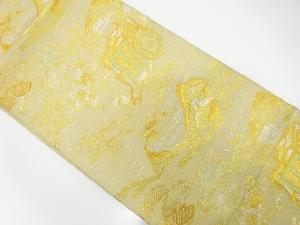 アンティーク　読本に御所車・草花模様織出し袋帯（材料）